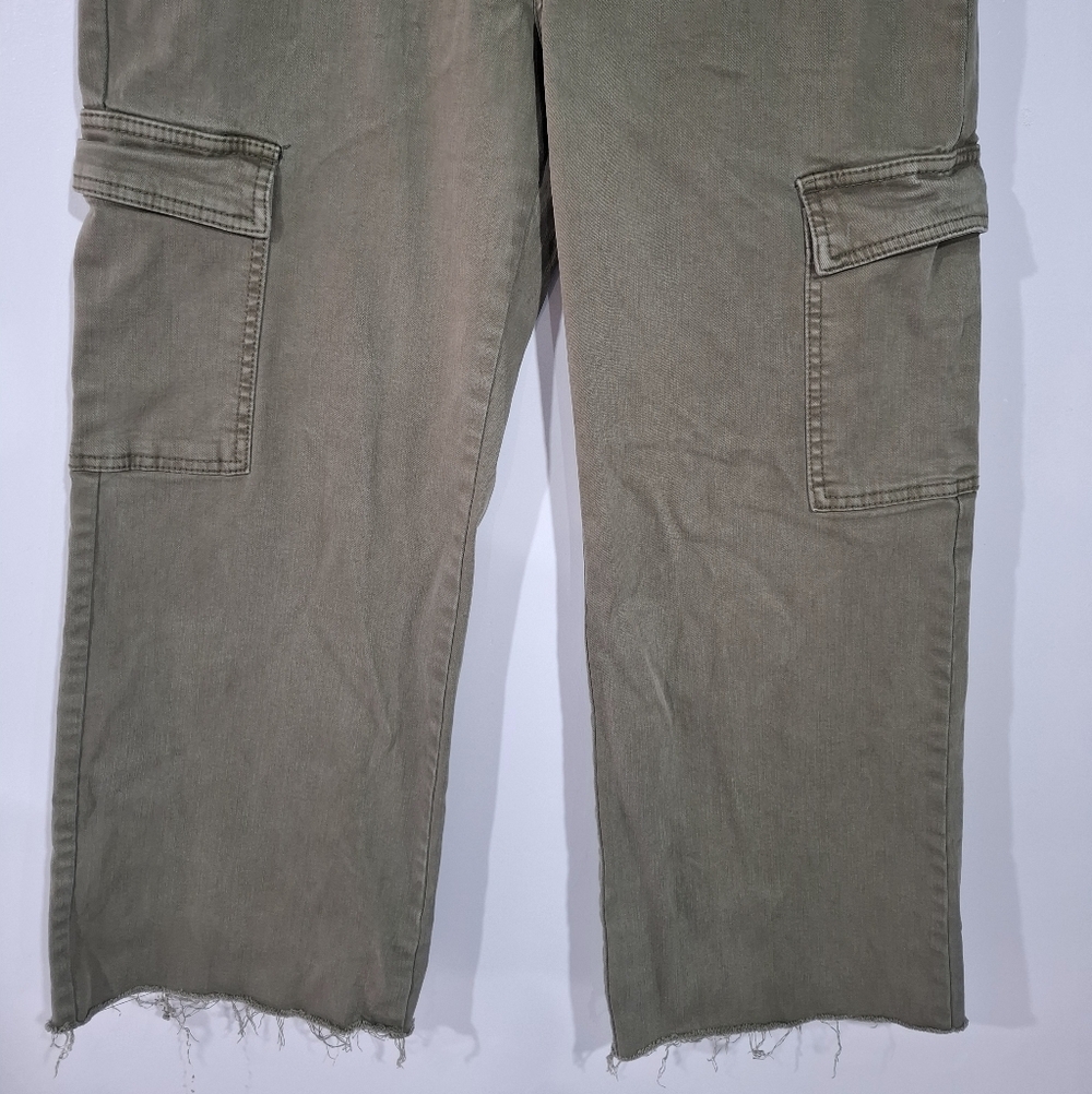 Oat New York Wide Leg Cargo Jeans Women’s 10/30 Green High Rise Stretch Denim - Picture 3 of 12